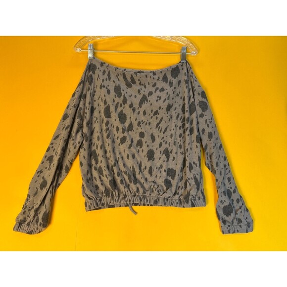 Lush Turtleneck Drawstring Sweatshirt Top Womens S Grey Leopard Long Sleeve NWT - Picture 6 of 6
